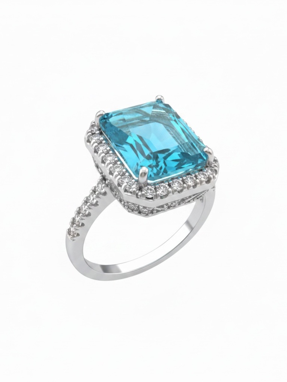 Vibrant Emerald Cut Icy Blue Halo Cocktail Ring - Boutique Find - Picture 7 of 10